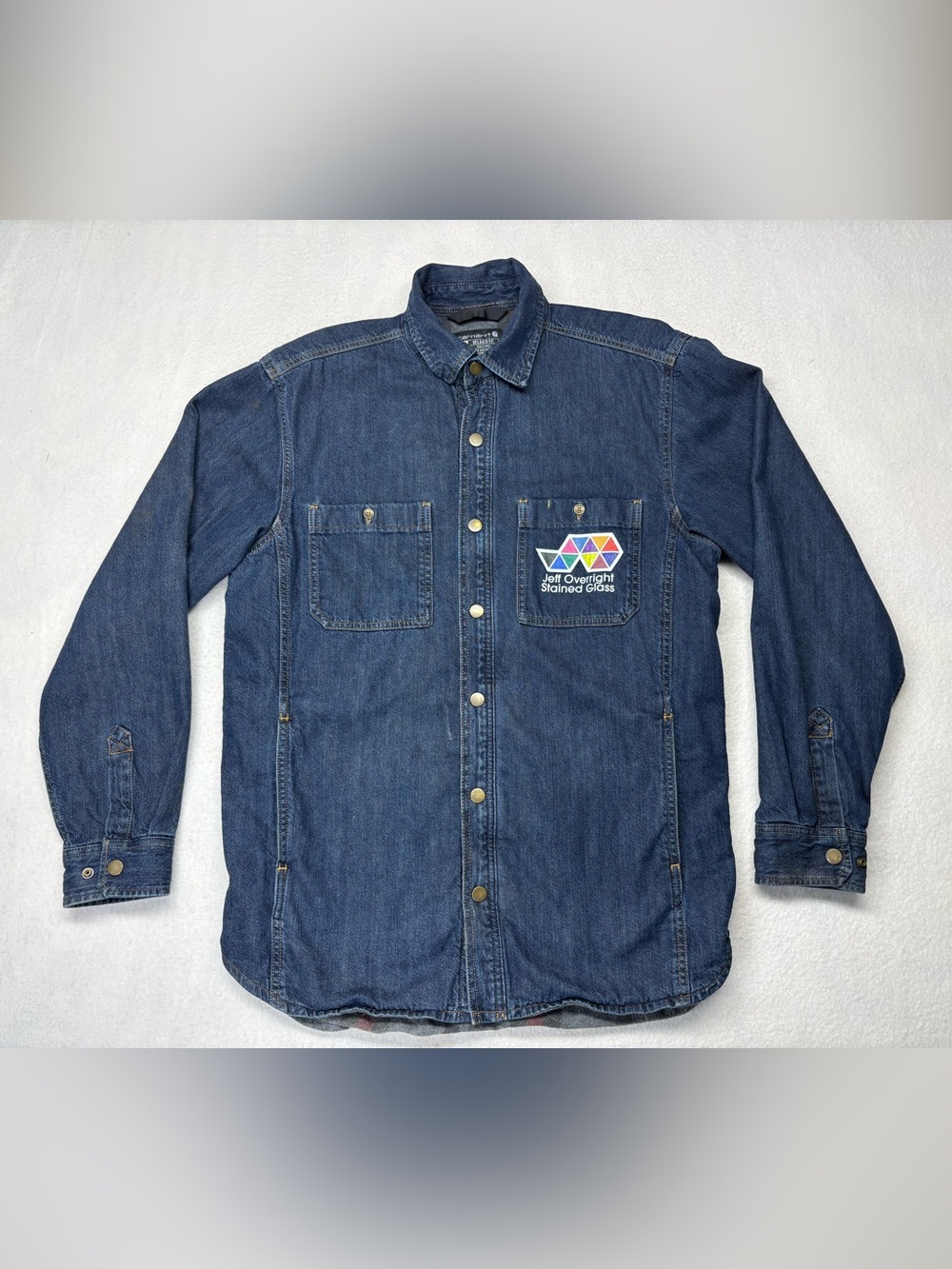 Men’s Carhartt Relaxed Fit Denim Fleece Lined Snap Shirt Jacket Medium TJ-5605-M